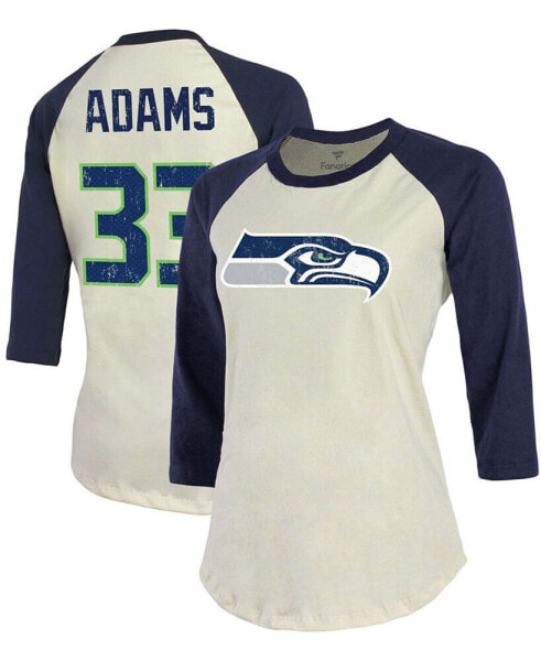 Women's Jamal Adams Cream, Navy Seattle Seahawks Player Raglan Name Number 3/4 Sleeve T-shirt