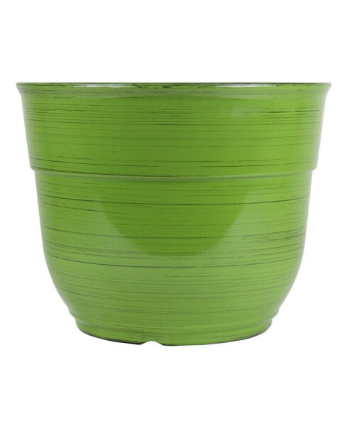 Glazed Brushed Happy Large Plastic Planter Dark Green 15 Inch