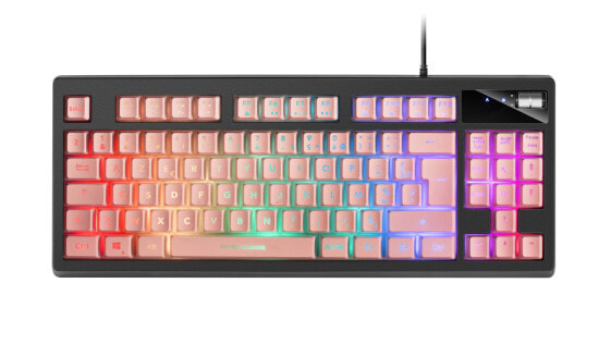 Mars Gaming MKAXPFR Compact Keyboard TKL H-Mech RGB Lighting 9 Effects Gel Wrist Rest Pink French Language - Full-size (100%) - USB - Membrane - RGB LED - Black - Pink