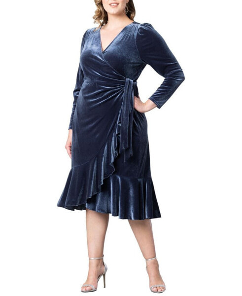 Women's Plus Size Viola Velvet Long Sleeve Wrap Dress
