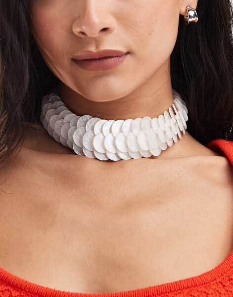 ASOS DESIGN choker necklace with faux shell disk design