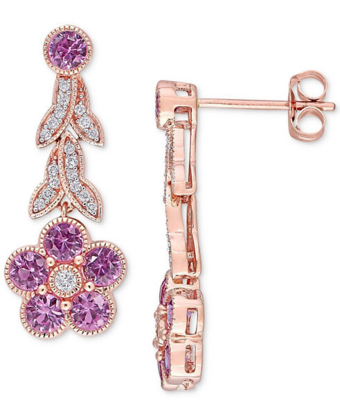 Серьги Macy's pink Sapphire & Diamond Flower