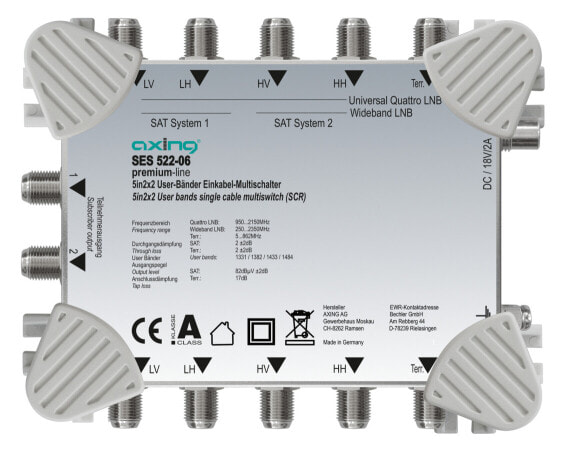 axing SES 522-06 - 5 inputs - 950 - 2150 MHz - 5 - 862 MHz - 2 dB - 2 dB - 17 dB