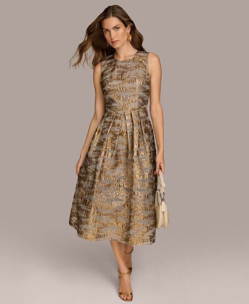 Women's Metallic Brocade A-Line Dress