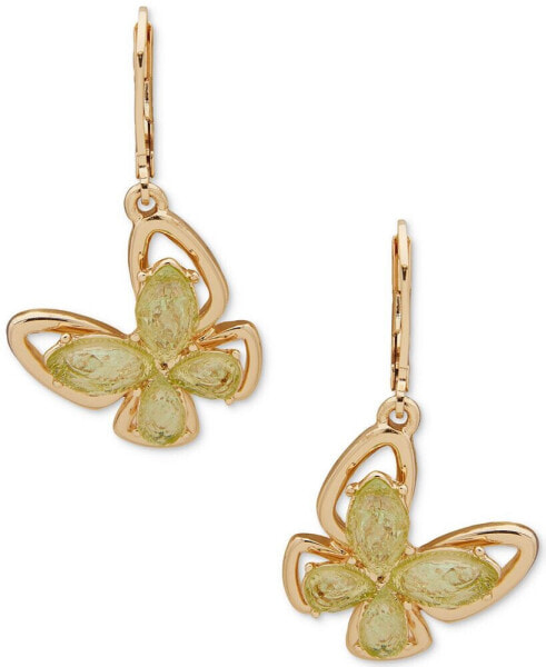 Gold-Tone Crystal Butterfly Motif Drop Earrings