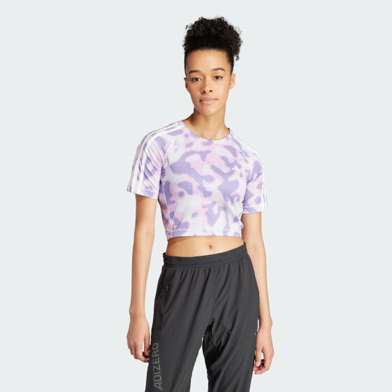 adidas women Own the Run 3-Stripes Allover Print T-Shirt