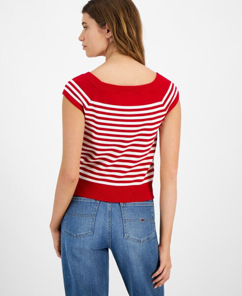 Women's Striped Cap-Sleeve Sweater