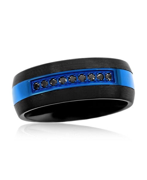 Black CZ and Blue Tungsten Ring