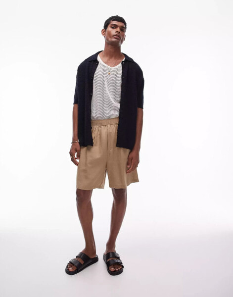 Topman co-ord linen shorts in stone