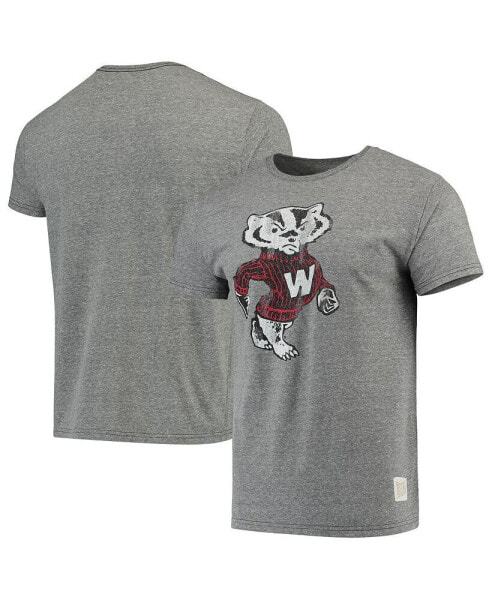 Men's Heathered Gray Wisconsin Badgers Vintage-Like Logo Tri-Blend T-shirt