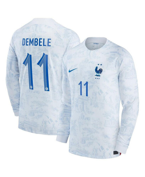 Men's Ousmane Dembele White France National Team 2022/23 Away Breathe Stadium Replica Long Sleeve Jersey