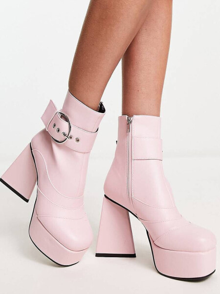 Lamoda Flight Mode platform ankle boots with buckle detail in pink patent