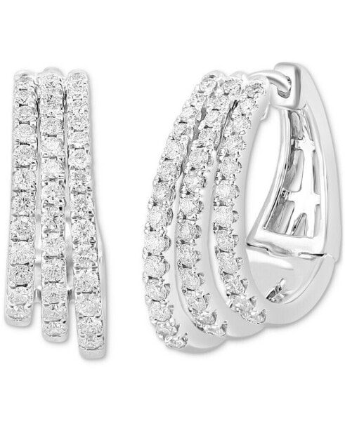 EFFY® Diamond Triple Small Huggie Hoop Earrings (1 ct. t.w.) in 14k White Gold, 0.75"