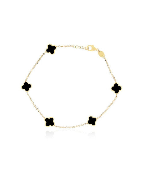 Mini Onyx Clover Bracelet 14K Gold