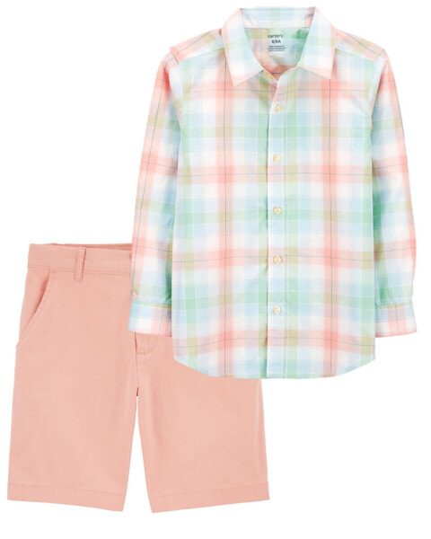 Kid 2-Piece Button-Front Shirt & Chino Shorts Set 8