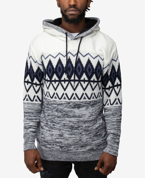 Men's Color Blocked Pattern Hooded Sweater