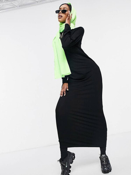 ASOS DESIGN long sleeve maxi t-shirt dress in black