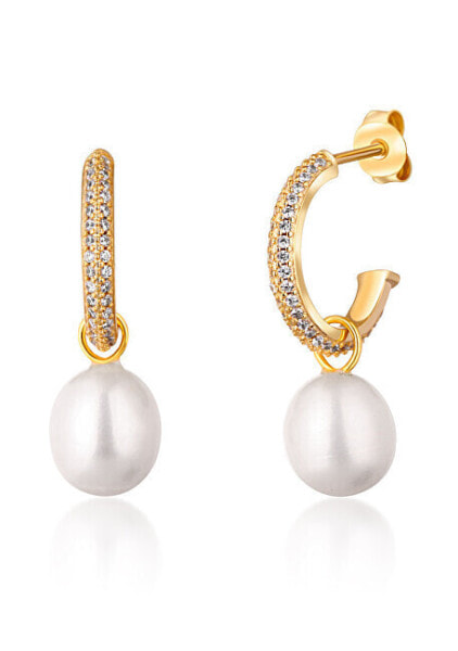Beautiful gold-plated hoop earrings with real pearls 2in1 JL0771