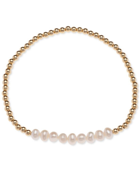 Cultured Freshwater Pearl (4-1/2 - 5mm) Polished Bead Stretch Bracelet in 18k Gold-Plated Sterling Silver