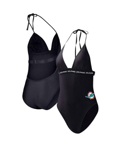 Women's Black Miami Dolphins Full Count One-Piece Swimsuit