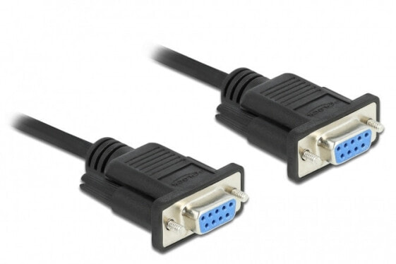 Delock Serial Cable RS-232 D-Sub 9 female to female null modem with narrow plug housing - Full Handshaking - 5 m, Black, 5 m, DB-9, DB-9, Female, Female