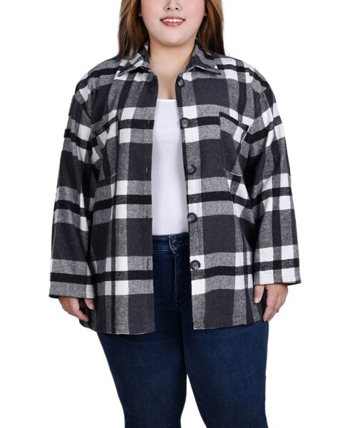 Plus Size Long Sleeve Brushed Twill Shirt Jacket