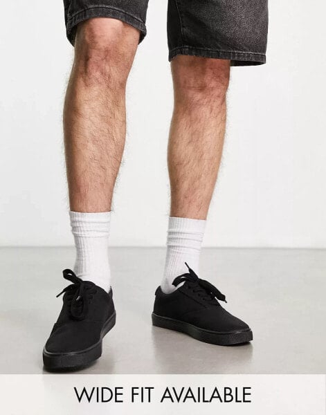 ASOS DESIGN plimsolls in black canvas