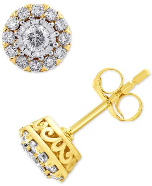 Diamond Halo Stud Earrings (1/2 ct. t.w.) in 10k Gold