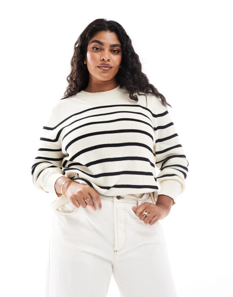 Mango curve striped lightweight jumper in white