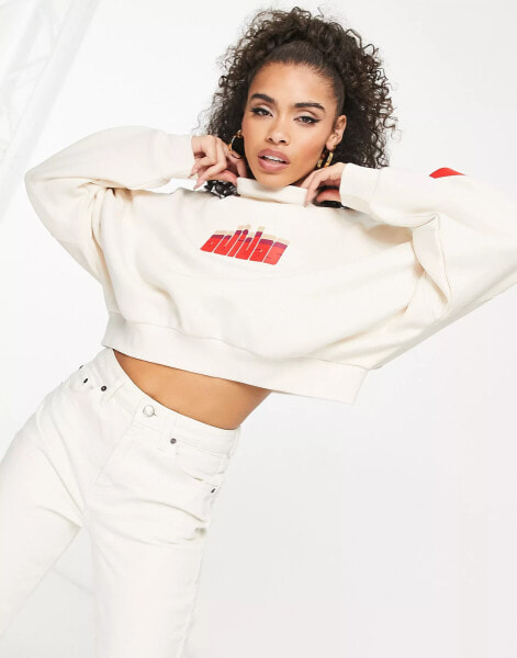 adidas Originals 'ski chic' retro high neck sweatshirt in oatmeal and red