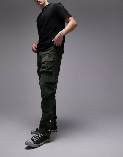 Topman loose cord cargo trousers in khaki