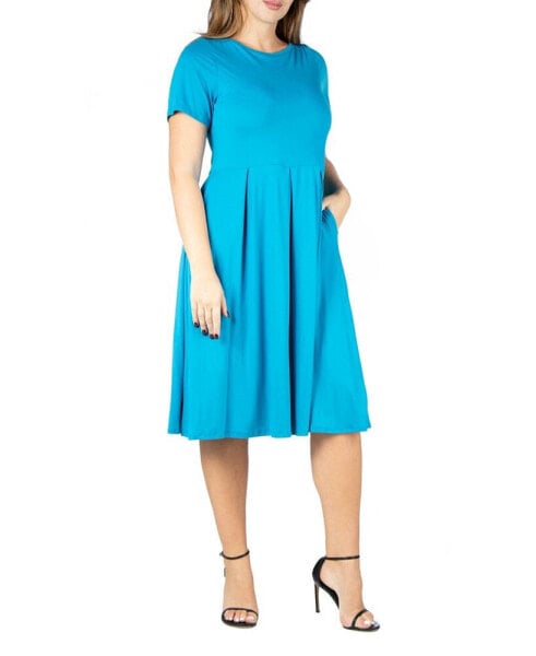 Plus Size Short Sleeve Midi Dress with Pockets