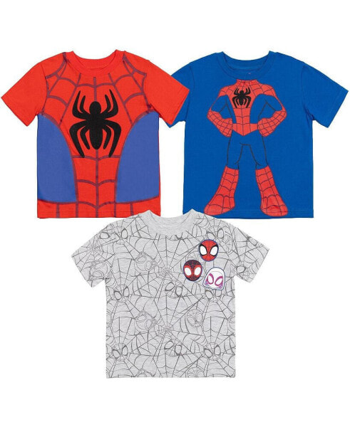 Toddler Boys Avengers Spider-Man Spider-Verse Spidey and His Amazing Friends 3 Pack T-Shirts to (2T - 18-20)