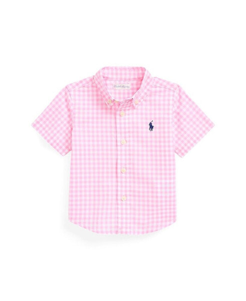 Baby Boys Gingham Cotton Short Sleeve Shirt