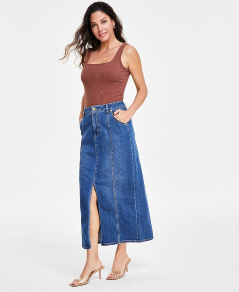 Women's Denim Slit Midi Skirt, Created for Macy's