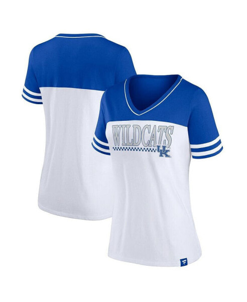 Women's White, Royal Kentucky Wildcats Plus Size Field Game V-Neck T-shirt