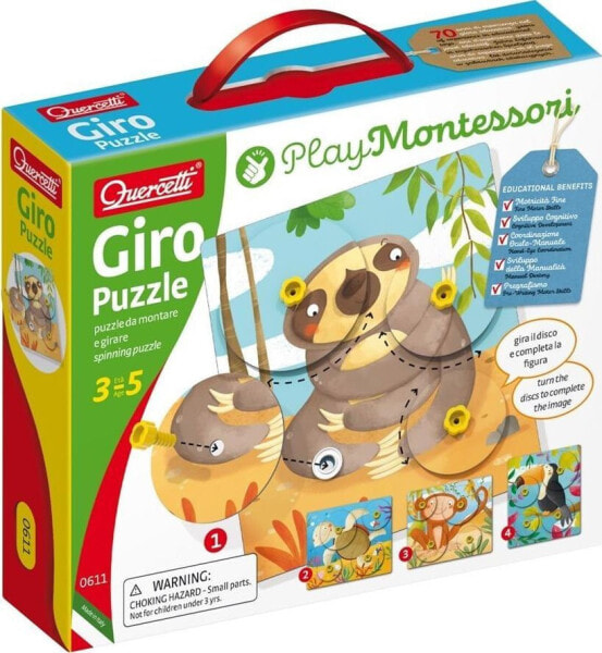 Пазл для малышей Quercetti Montessori Головоломка животные Giro 0611