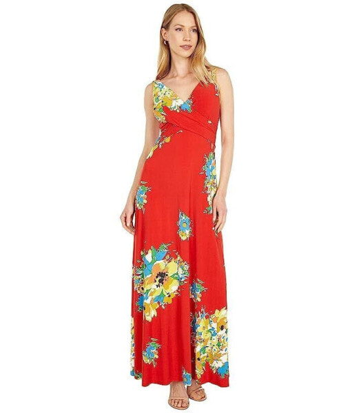 LAUREN Ralph Lauren 297318 Women Floral Jersey Sleeveless Dress Hibiscus Size 16