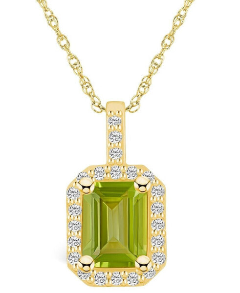 Peridot (1-3/4 Ct. T.W.) and Diamond (1/4 Ct. T.W.) Halo Pendant Necklace in 14K Yellow Gold