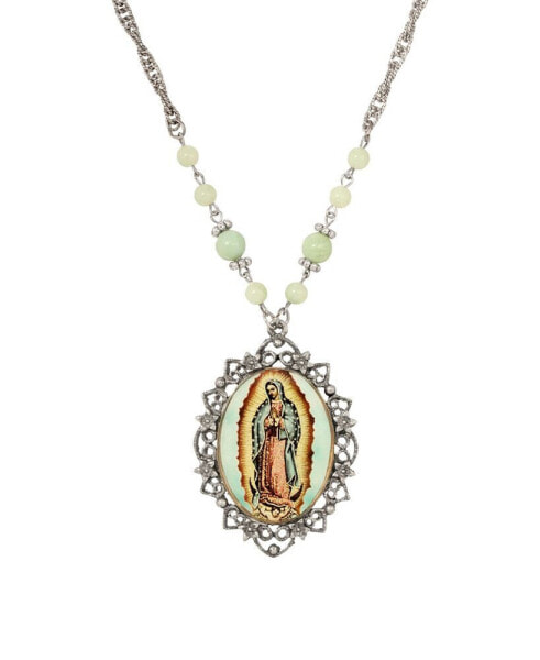 Enamel Glass Our Lady of Guadalupe Oval Necklace