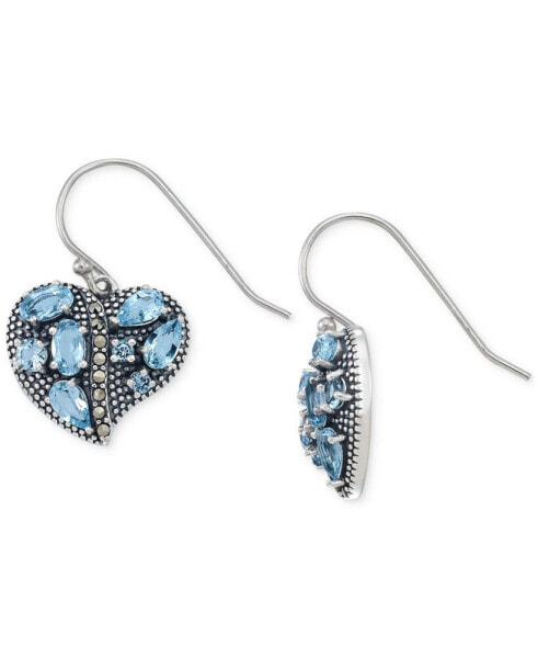 Серьги Macys Blue Topaz & Marcasite Heart