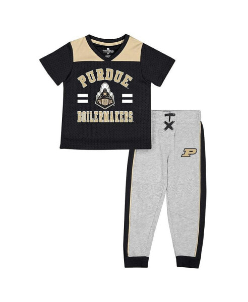 Toddler Boys and Girls Black, Heather Gray Purdue Boilermakers Ka-Boot-It Jersey and Pants Set