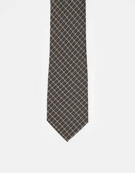 ASOS DESIGN tie with check in brown