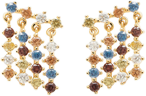 Gold-plated silver chain earrings with zircons WILLOW Gold AR01-293-U