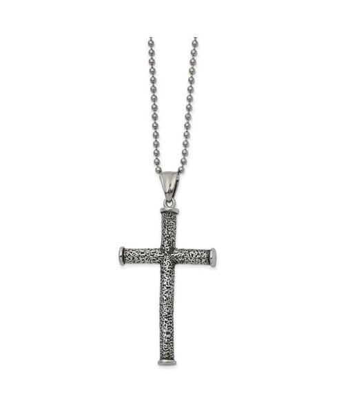 Antiqued Polished Cross Pendant on a Ball Chain Necklace