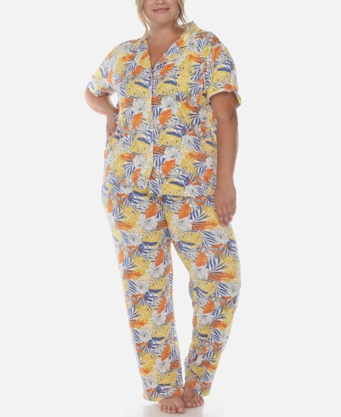 Plus Size 2 Piece Tropical Print Pajama Set