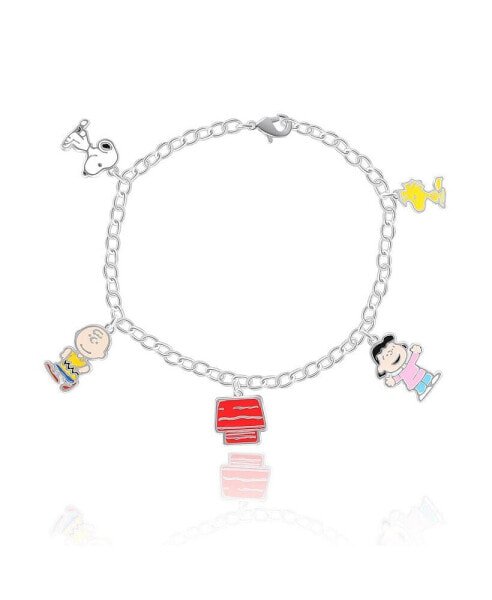 Snoopy and Friends Silver Flash Plated Charm Gift Bracelet, 7.5"