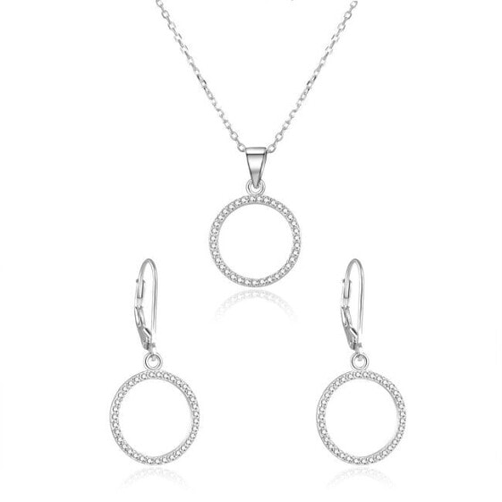 Silver jewelry set circle AGSET66RL (necklace, earrings)