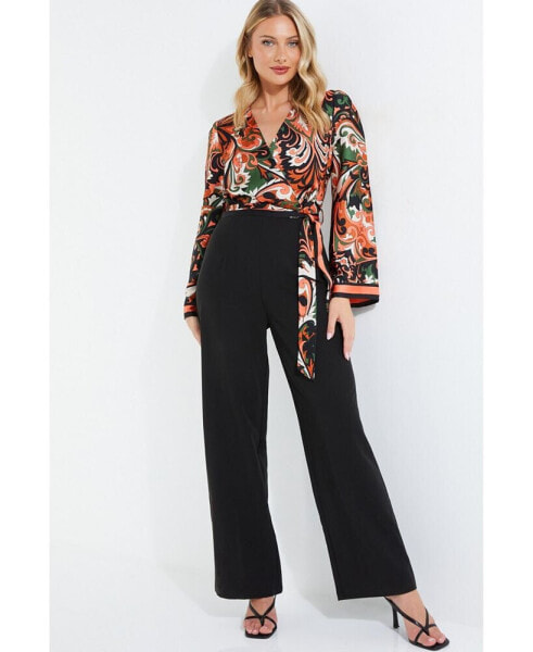 Women's Paisley Satin 2 In 1 Palazzo Jumpsuit