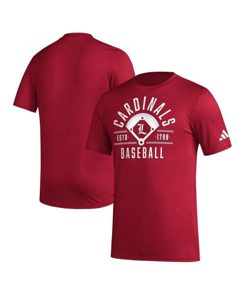 Men's Red Distressed Louisville Cardinals Exit Velocity Baseball Pregame AEROREADY T-shirt